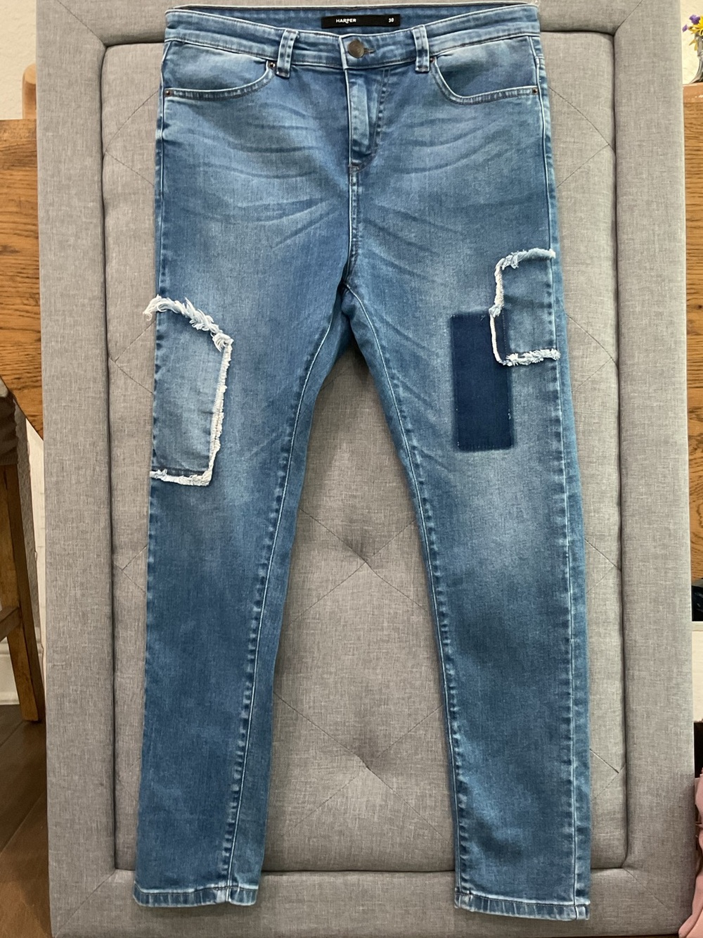 HARPER Patchwork Distressed Straight Jeans 30 Boutique Denim - Picture 3 of 8